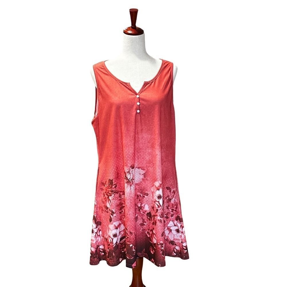 NWT Disamer Sleeveless Sundress / Cover-Up Floral Pattern Pink RedXL